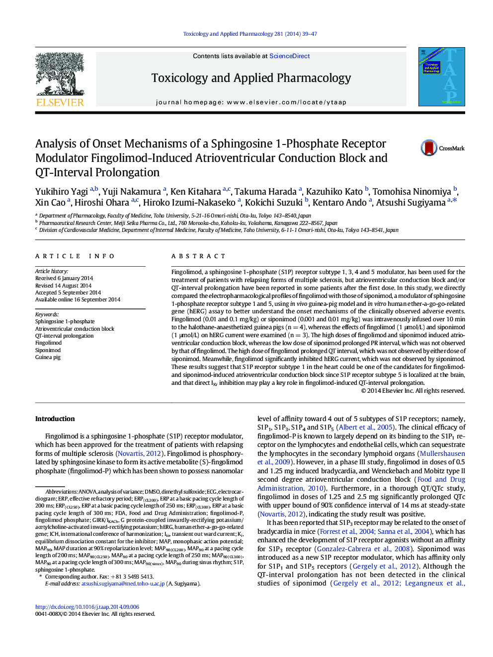 Analysis of Onset Mechanisms of a Sphingosine 1-Phosphate Receptor Modulator Fingolimod-Induced Atrioventricular Conduction Block and QT-Interval Prolongation