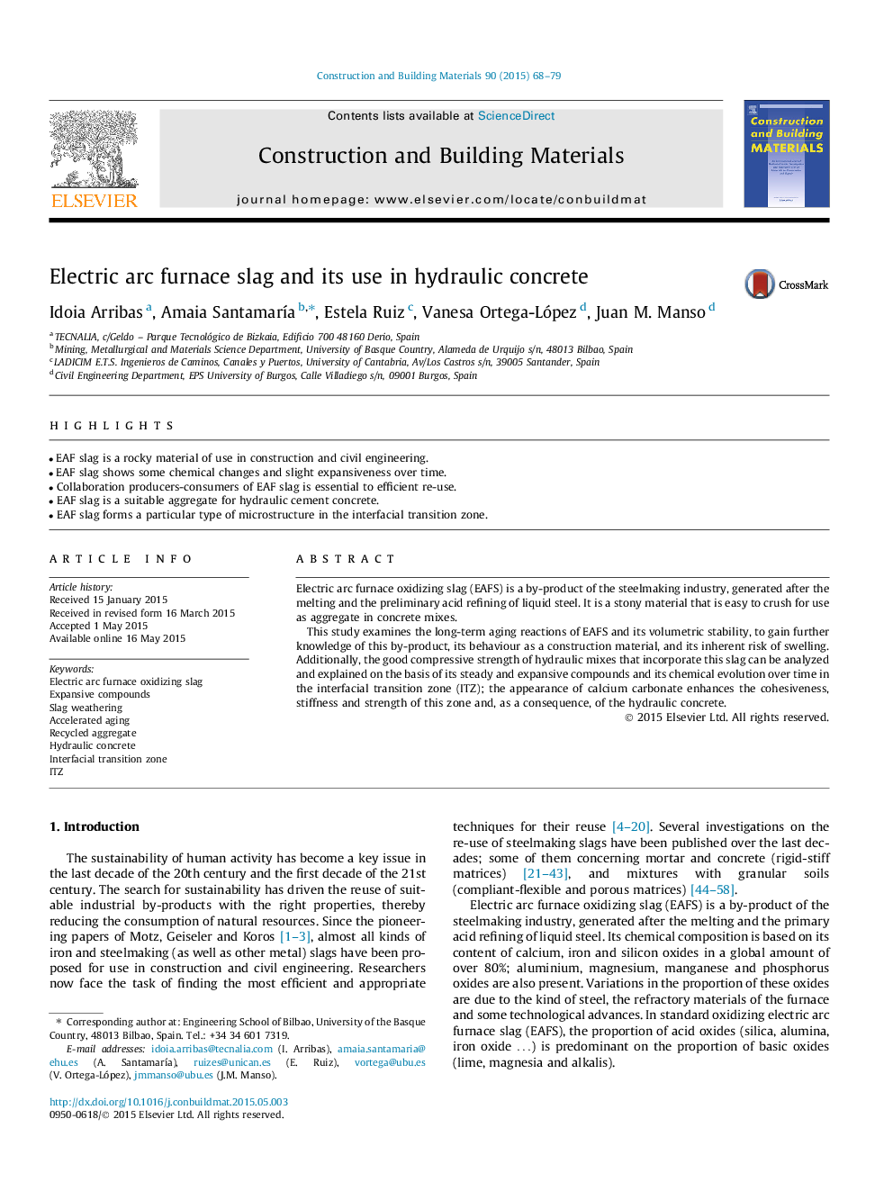 Electric arc furnace slag and its use in hydraulic concrete