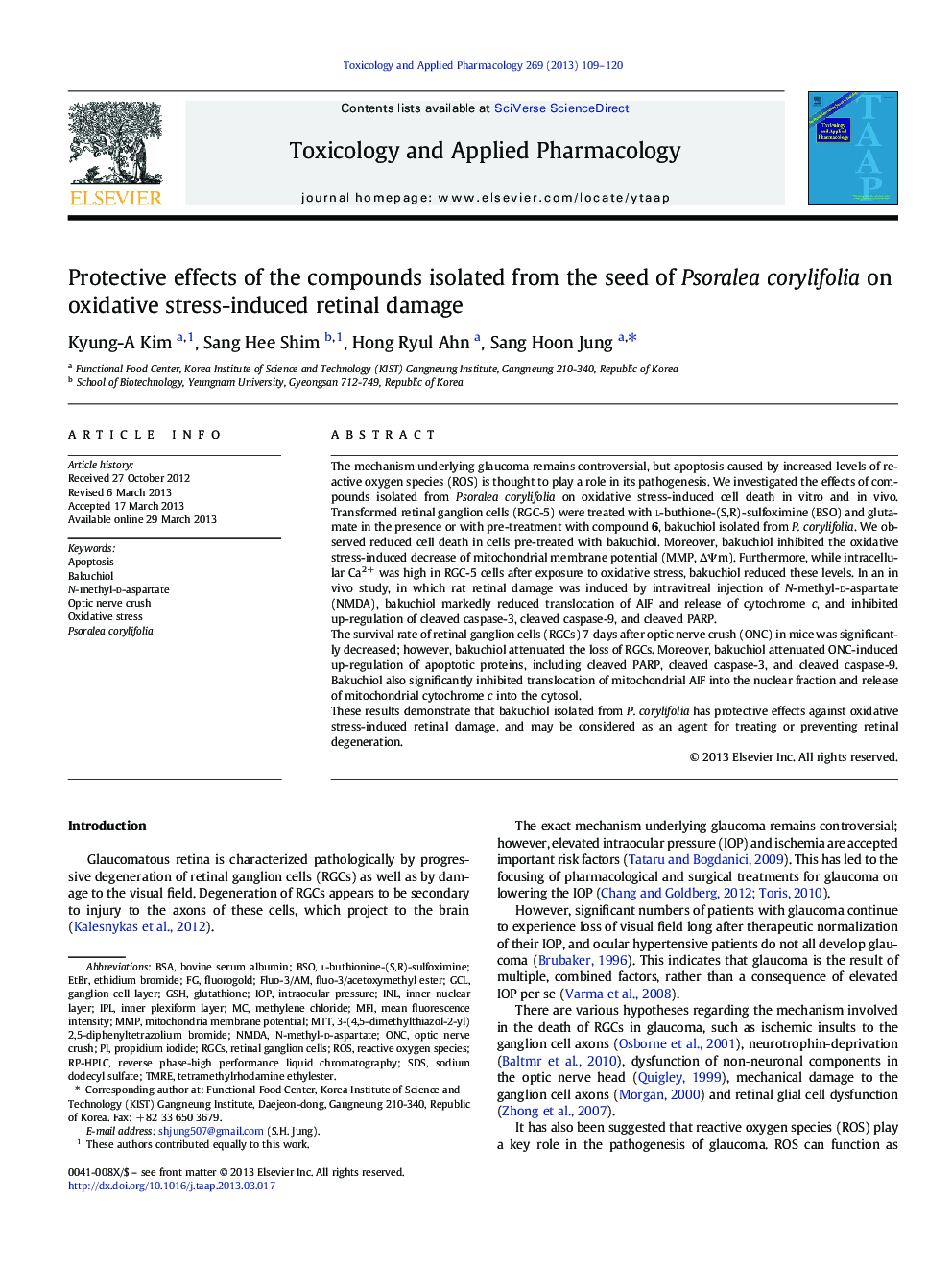 Protective effects of the compounds isolated from the seed of Psoralea corylifolia on oxidative stress-induced retinal damage