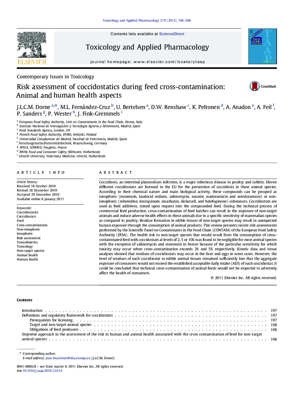 Risk assessment of coccidostatics during feed cross-contamination: Animal and human health aspects