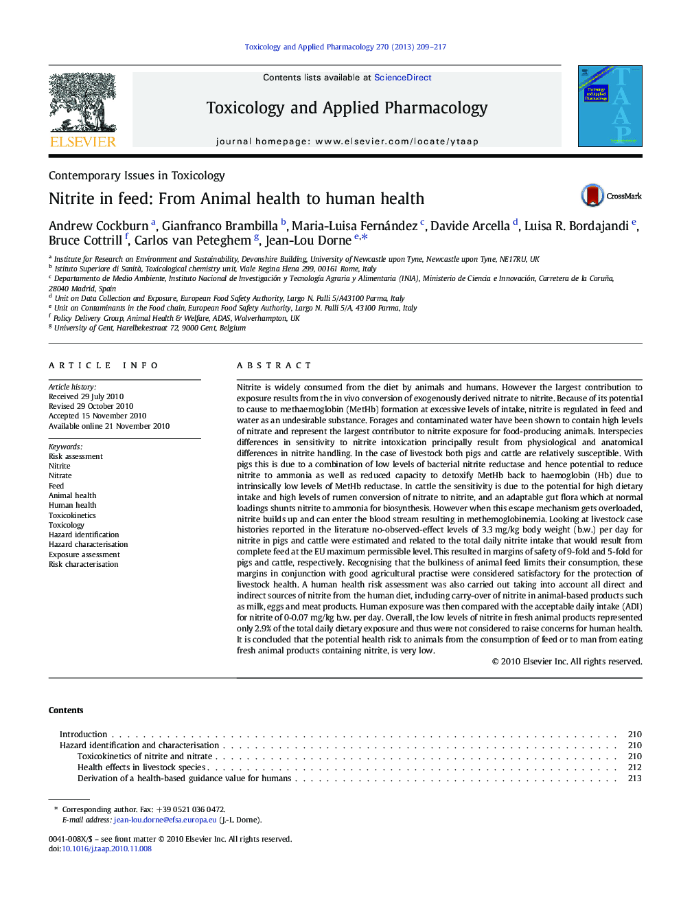 Nitrite in feed: From Animal health to human health