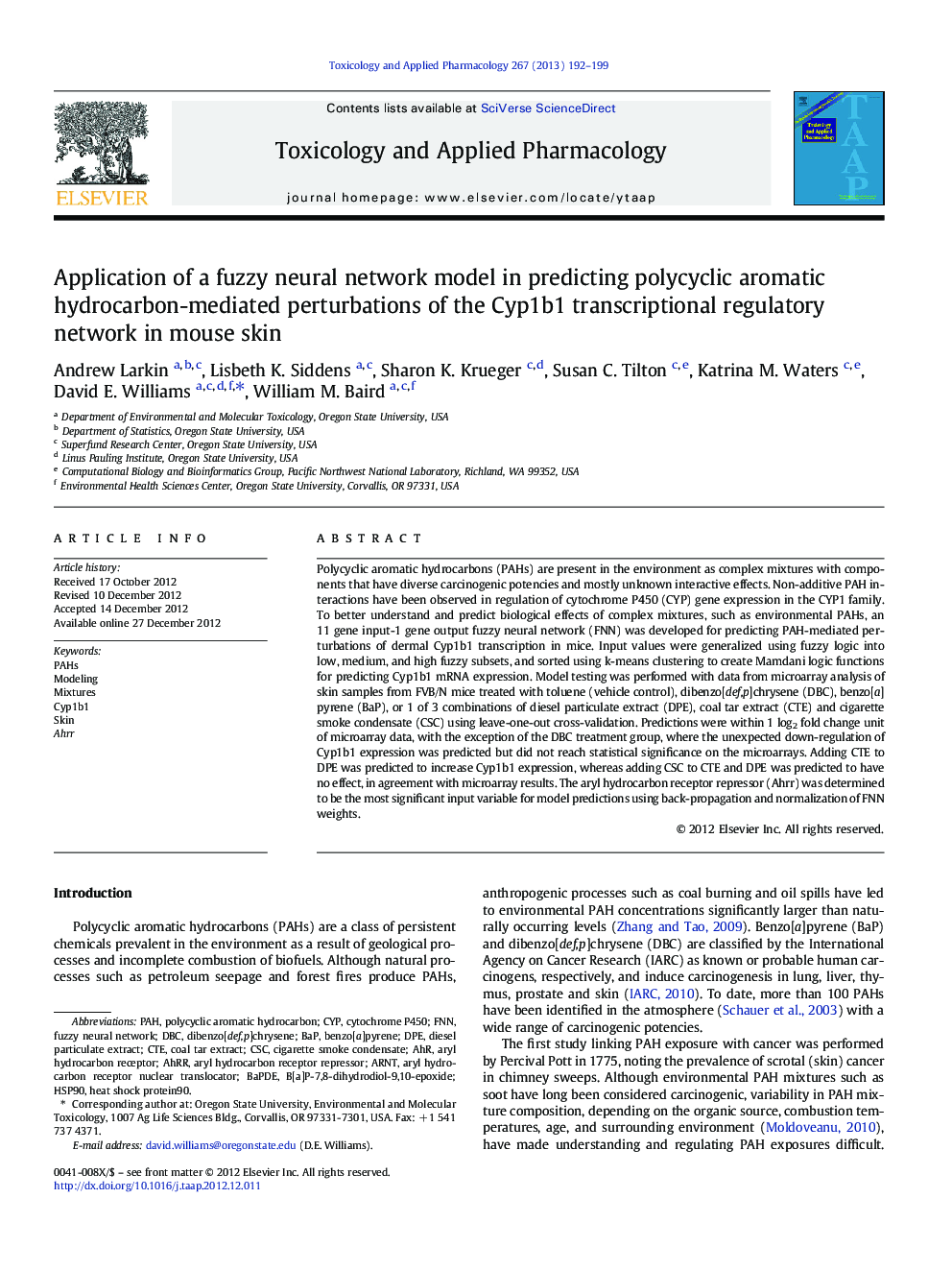 Application of a fuzzy neural network model in predicting polycyclic aromatic hydrocarbon-mediated perturbations of the Cyp1b1 transcriptional regulatory network in mouse skin