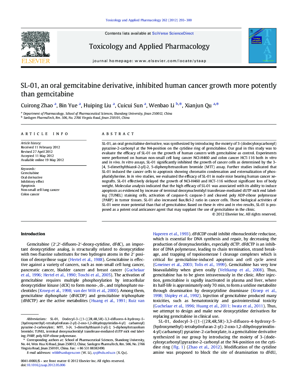SL-01, an oral gemcitabine derivative, inhibited human cancer growth more potently than gemcitabine