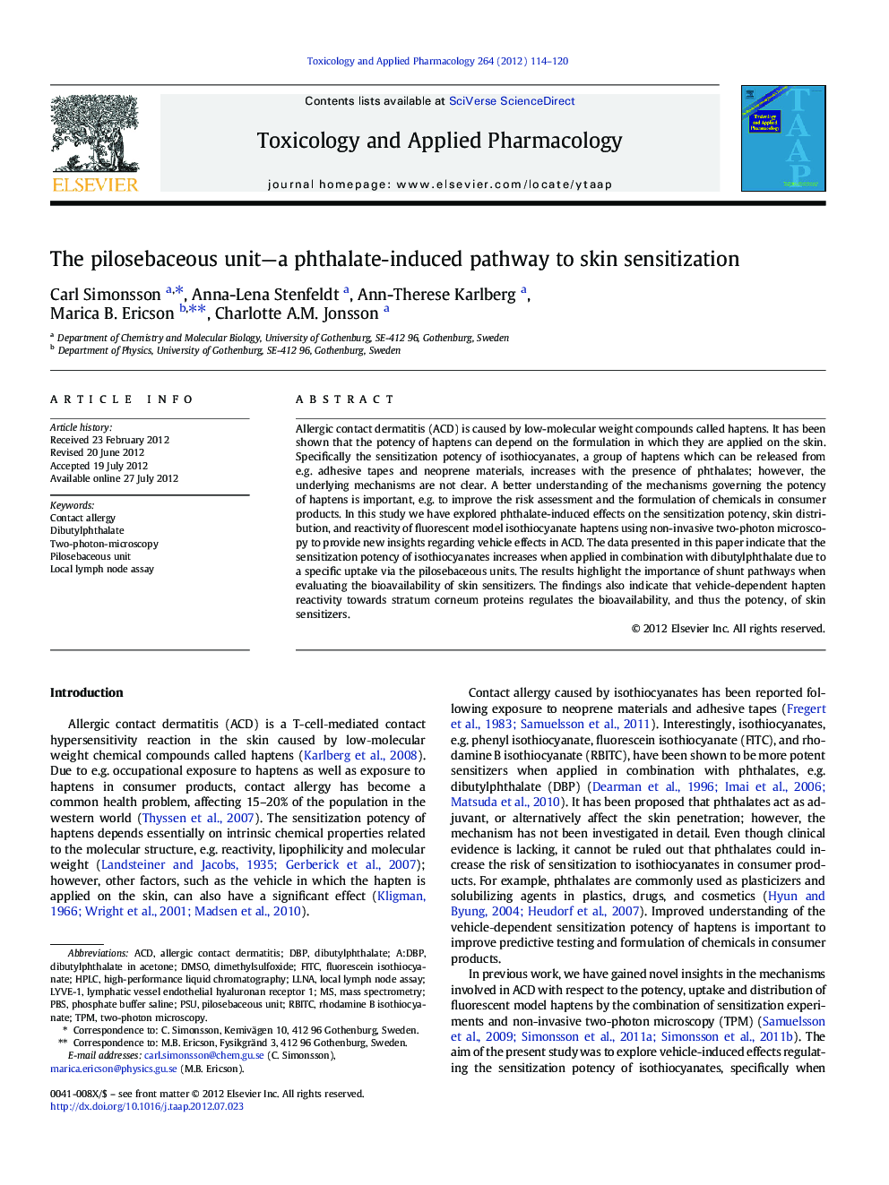 The pilosebaceous unit-a phthalate-induced pathway to skin sensitization