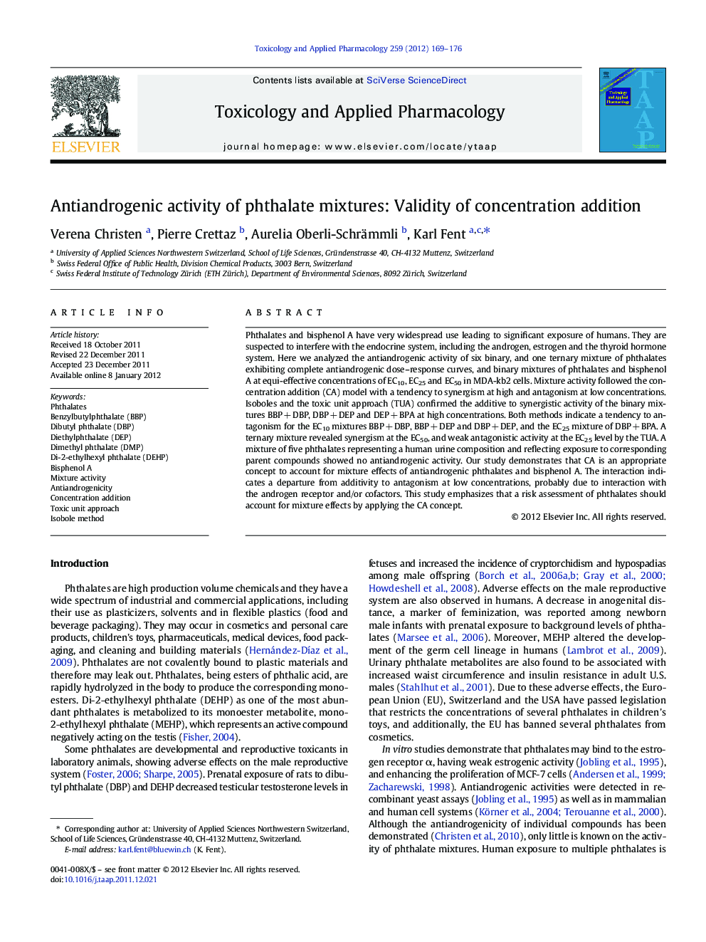 Antiandrogenic activity of phthalate mixtures: Validity of concentration addition