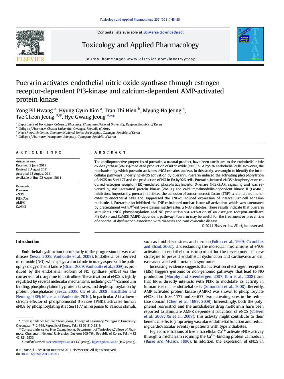 عکس صفحه اول مقاله: Puerarin activates endothelial nitric oxide synthase through estrogen receptor-dependent PI3-kinase and calcium-dependent AMP-activated protein kinase Puerarin activates endothelial nitric oxide synthase through estrogen receptor-dependent PI3-kinase and calcium-dependent AMP-activated protein kinase