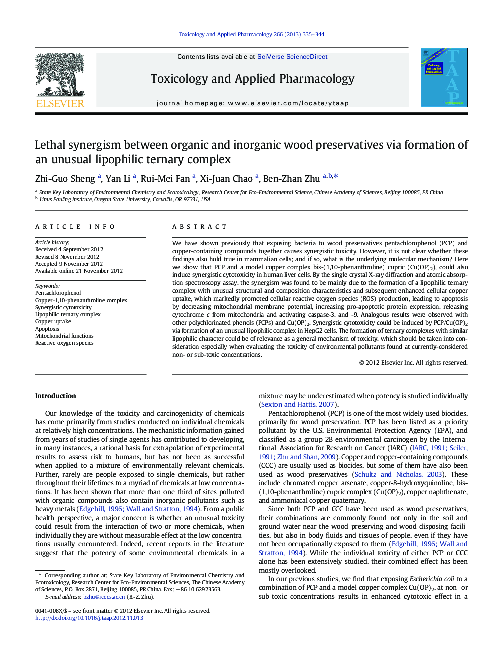 Lethal synergism between organic and inorganic wood preservatives via formation of an unusual lipophilic ternary complex