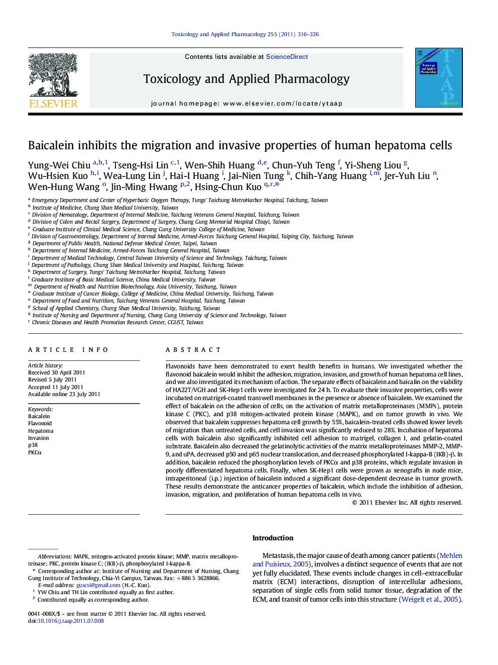 Baicalein inhibits the migration and invasive properties of human hepatoma cells