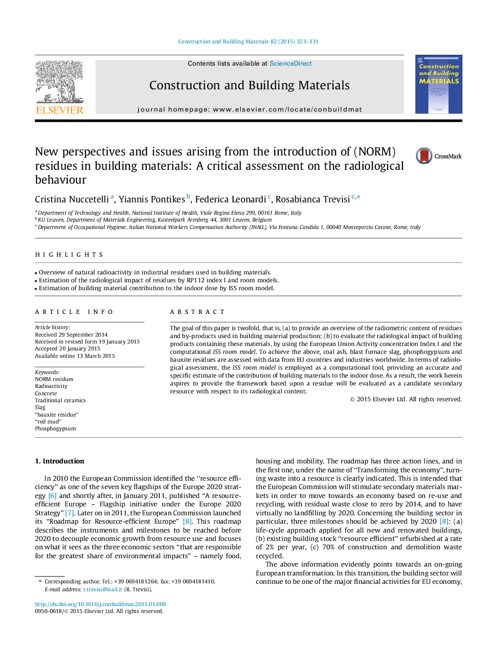 New perspectives and issues arising from the introduction of (NORM) residues in building materials: A critical assessment on the radiological behaviour