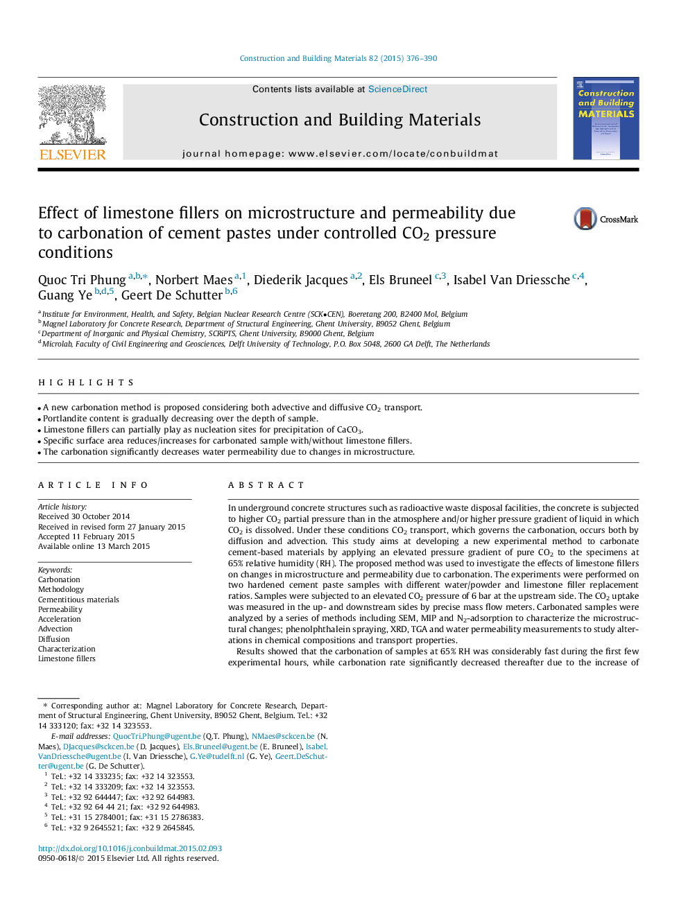 Effect of limestone fillers on microstructure and permeability due to carbonation of cement pastes under controlled CO2 pressure conditions