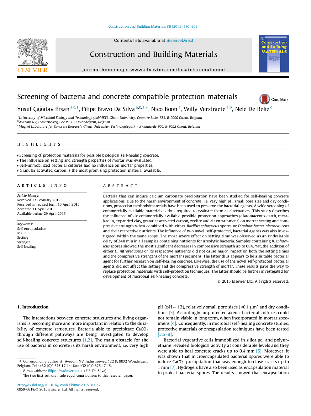 Screening of bacteria and concrete compatible protection materials