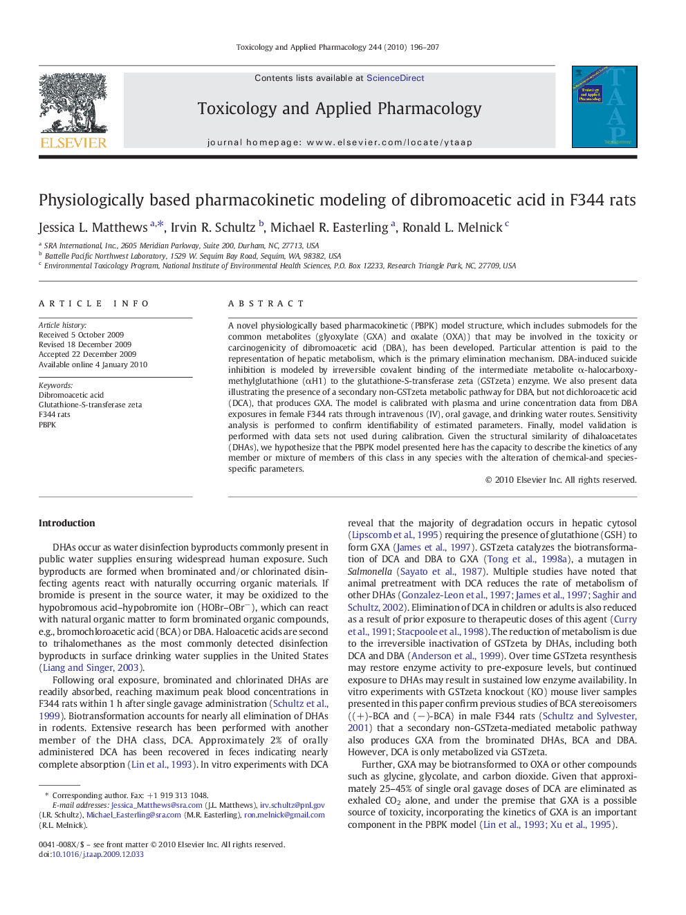 Physiologically based pharmacokinetic modeling of dibromoacetic acid in F344 rats