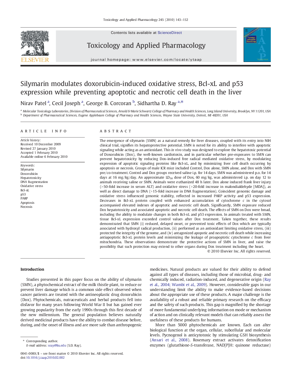 Silymarin modulates doxorubicin-induced oxidative stress, Bcl-xL and p53 expression while preventing apoptotic and necrotic cell death in the liver