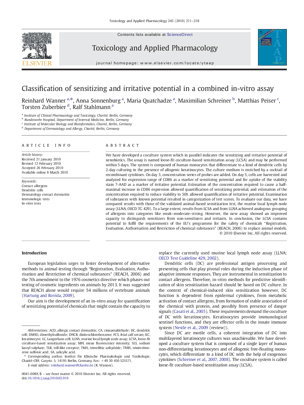 Classification of sensitizing and irritative potential in a combined in-vitro assay