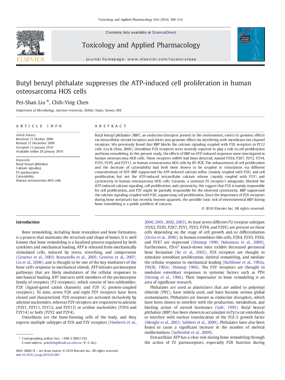 Butyl benzyl phthalate suppresses the ATP-induced cell proliferation in human osteosarcoma HOS cells