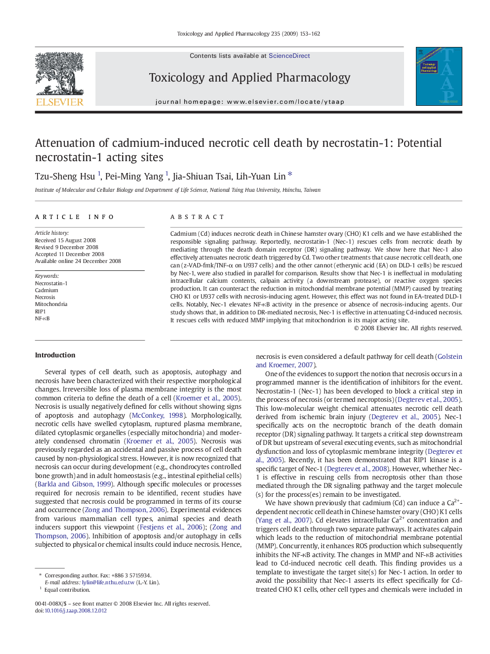 Attenuation of cadmium-induced necrotic cell death by necrostatin-1: Potential necrostatin-1 acting sites