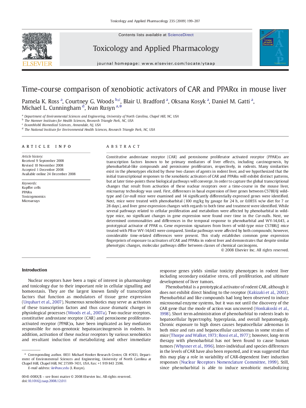 Time-course comparison of xenobiotic activators of CAR and PPARα in mouse liver