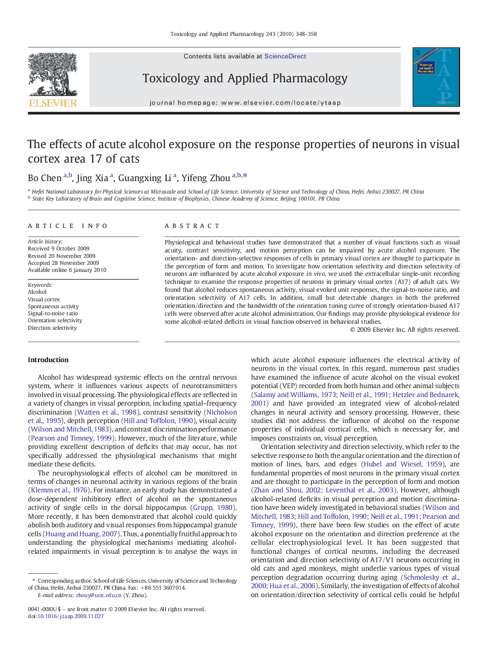 The effects of acute alcohol exposure on the response properties of neurons in visual cortex area 17 of cats