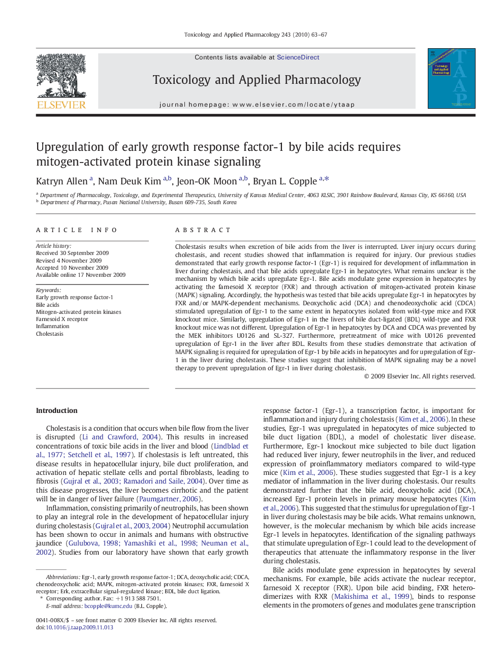 Upregulation of early growth response factor-1 by bile acids requires mitogen-activated protein kinase signaling