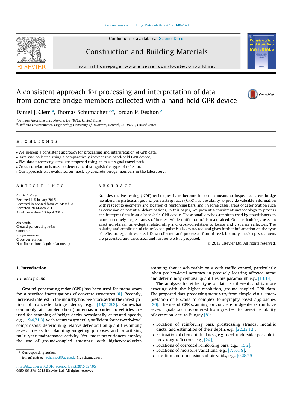 A consistent approach for processing and interpretation of data from concrete bridge members collected with a hand-held GPR device