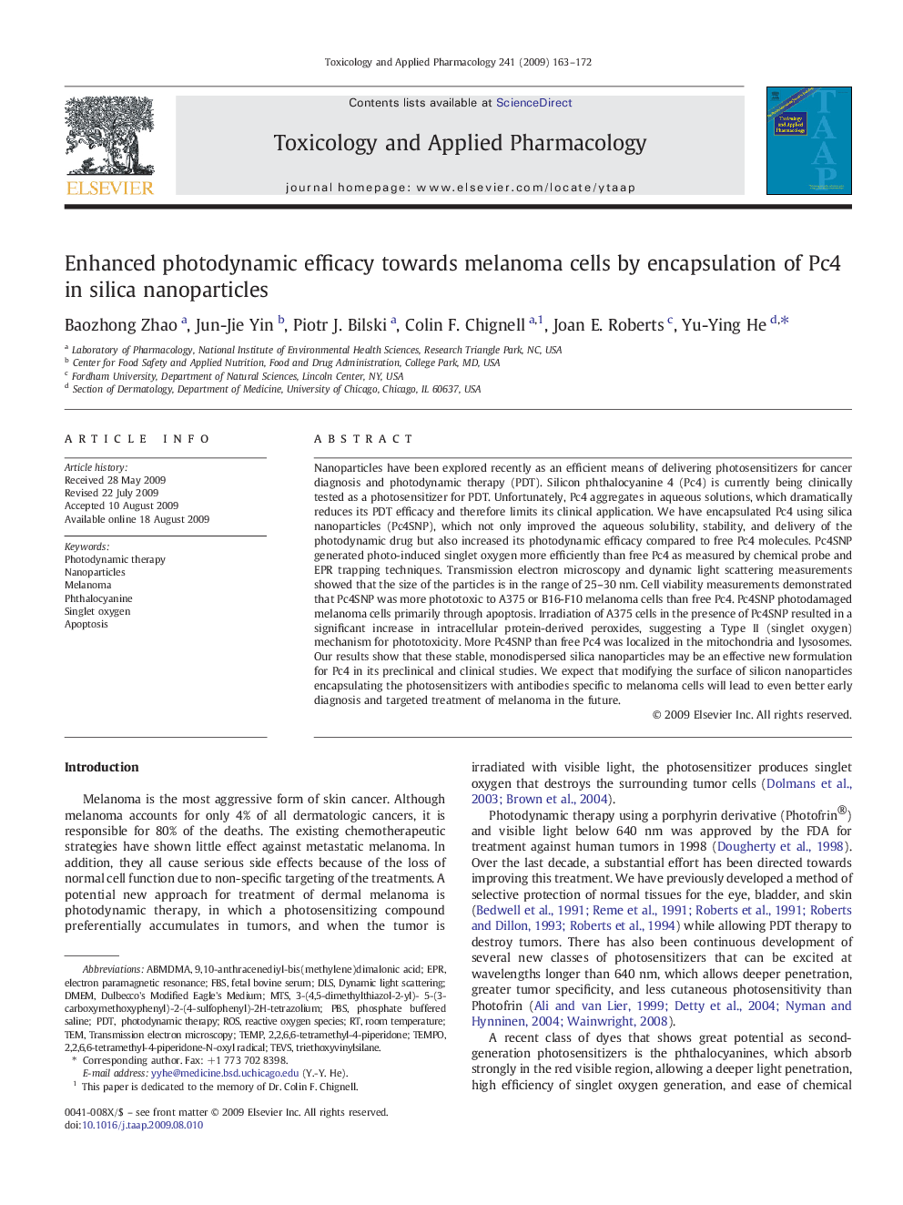 Enhanced photodynamic efficacy towards melanoma cells by encapsulation of Pc4 in silica nanoparticles