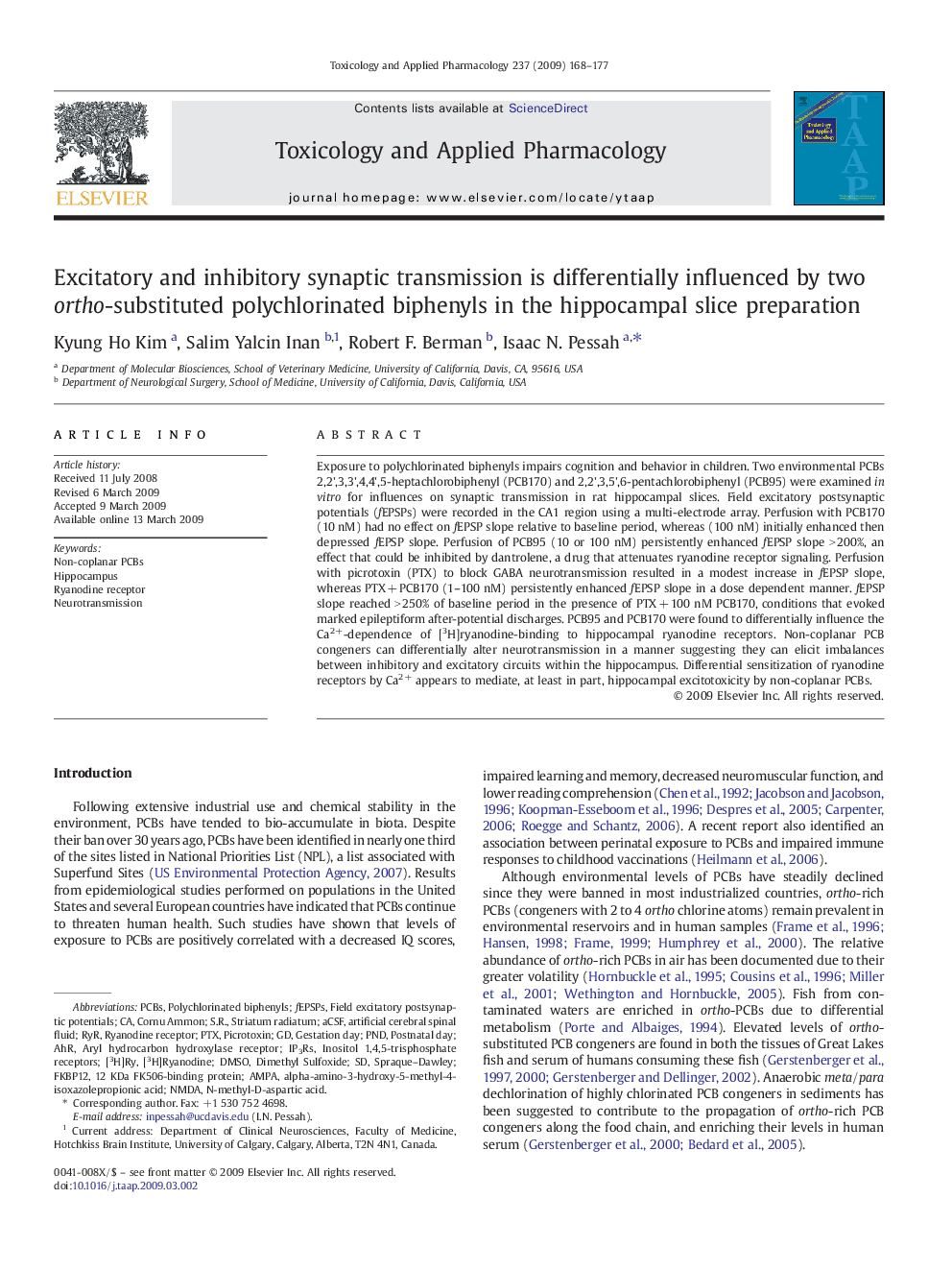 Excitatory and inhibitory synaptic transmission is differentially influenced by two ortho-substituted polychlorinated biphenyls in the hippocampal slice preparation