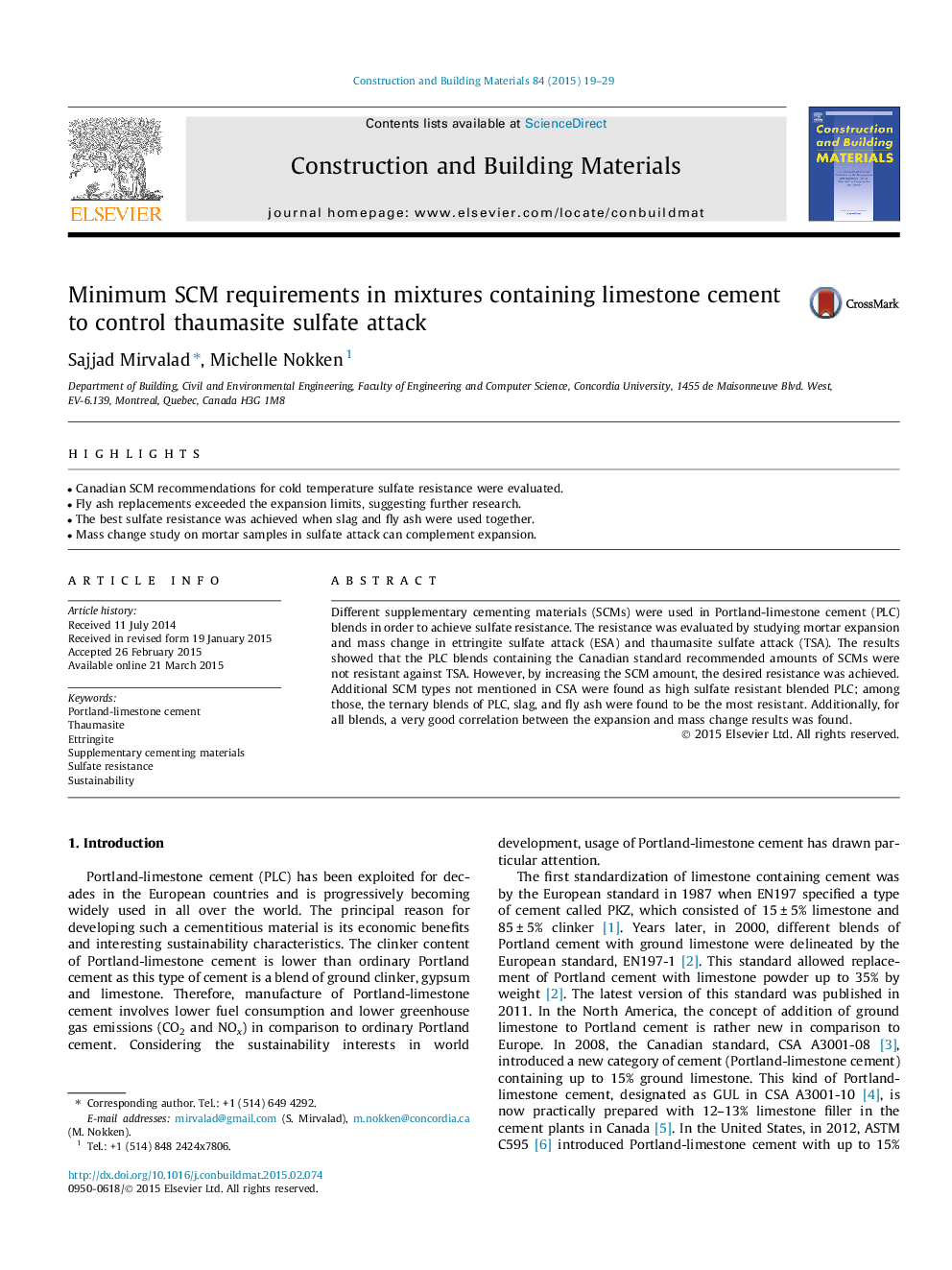 Minimum SCM requirements in mixtures containing limestone cement to control thaumasite sulfate attack