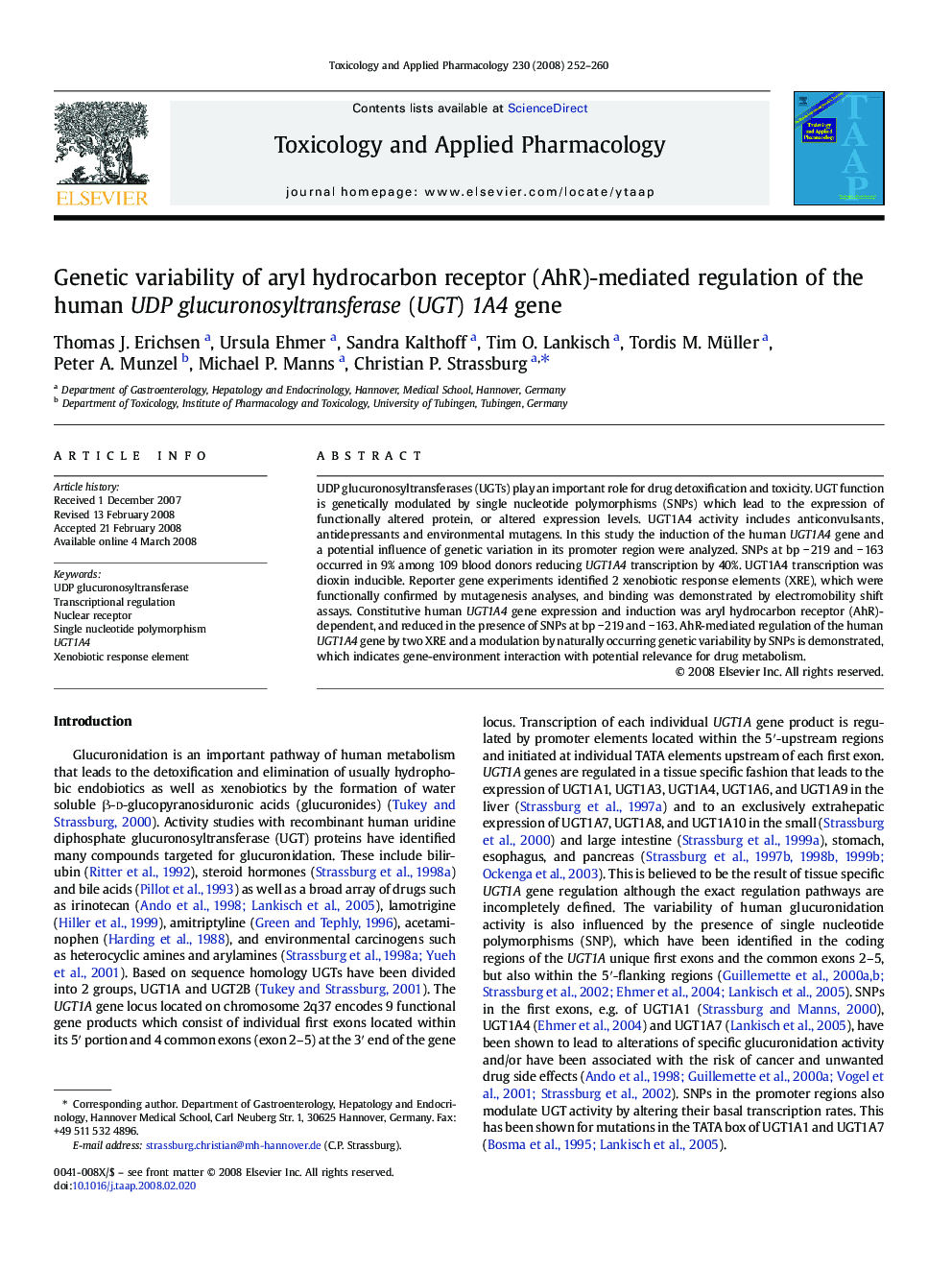 Genetic variability of aryl hydrocarbon receptor (AhR)-mediated regulation of the human UDP glucuronosyltransferase (UGT) 1A4 gene