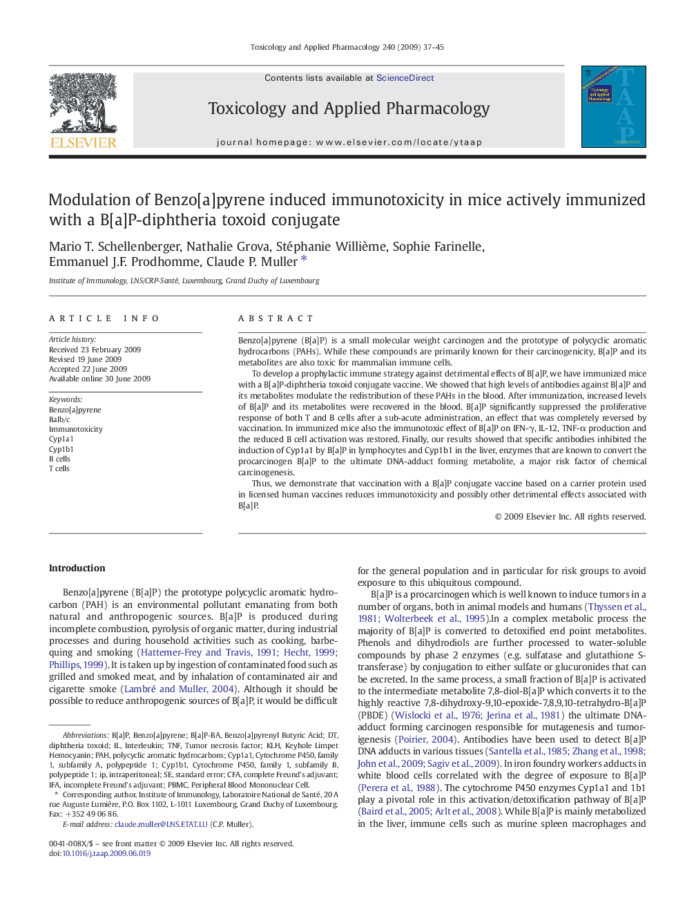 Modulation of Benzo[a]pyrene induced immunotoxicity in mice actively immunized with a B[a]P-diphtheria toxoid conjugate