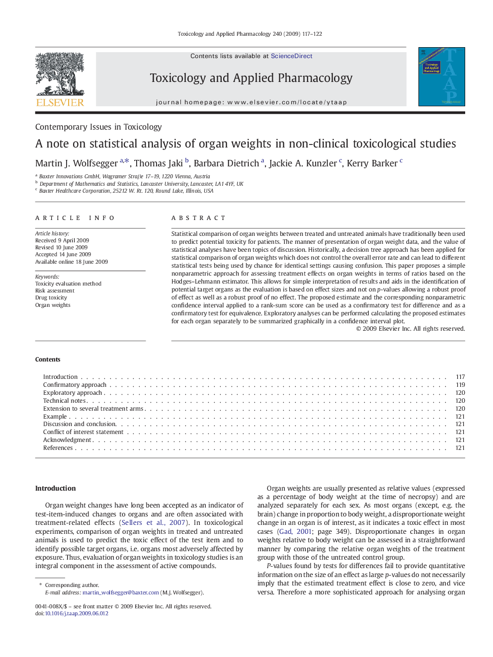 A note on statistical analysis of organ weights in non-clinical toxicological studies