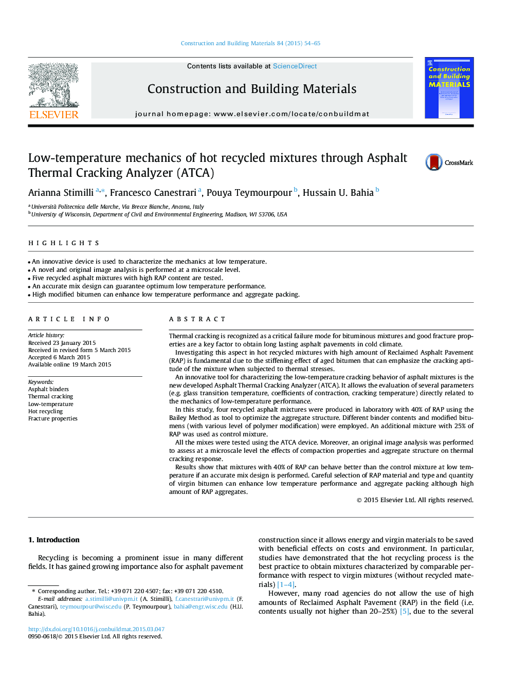 Low-temperature mechanics of hot recycled mixtures through Asphalt Thermal Cracking Analyzer (ATCA)