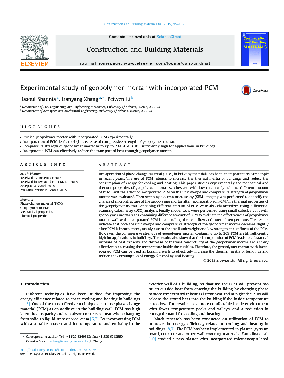 Experimental study of geopolymer mortar with incorporated PCM