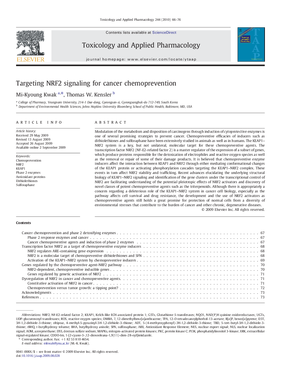 Targeting NRF2 signaling for cancer chemoprevention