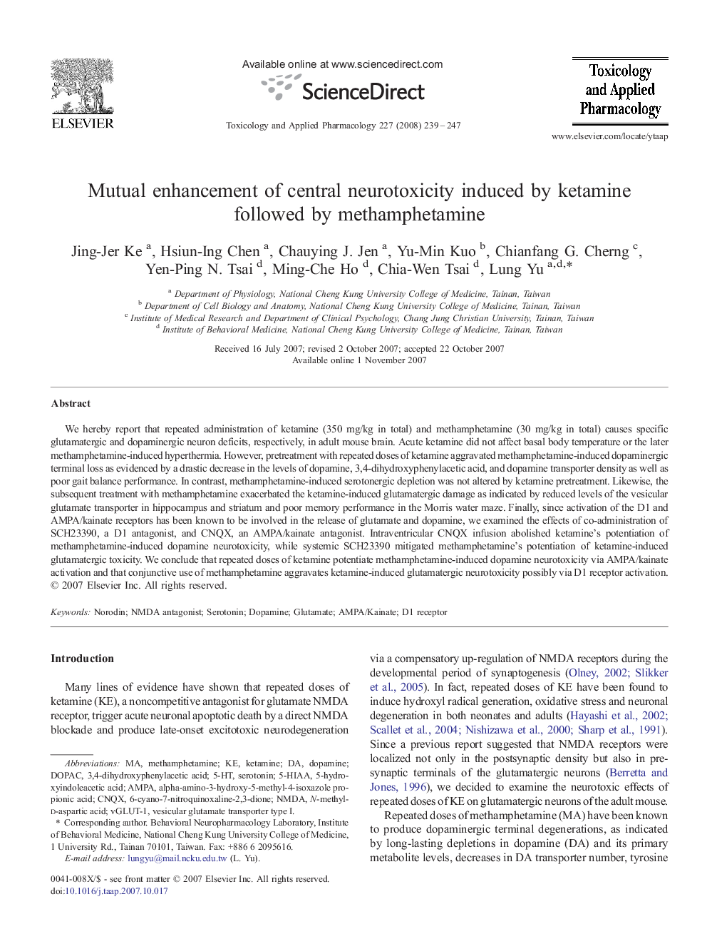 Mutual enhancement of central neurotoxicity induced by ketamine followed by methamphetamine