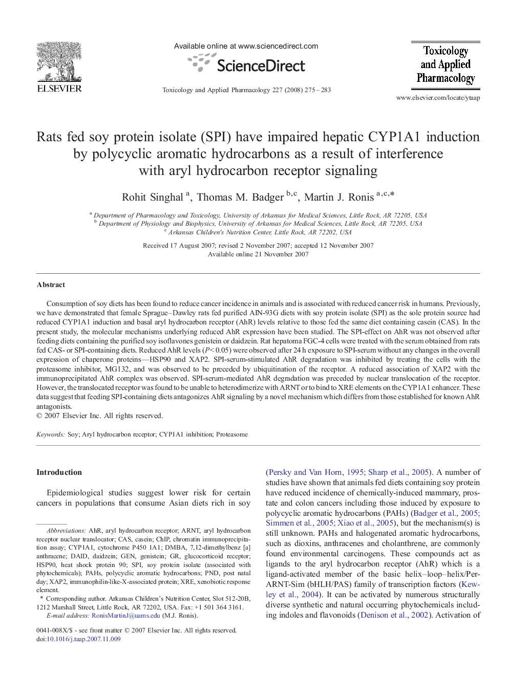 Rats fed soy protein isolate (SPI) have impaired hepatic CYP1A1 induction by polycyclic aromatic hydrocarbons as a result of interference with aryl hydrocarbon receptor signaling