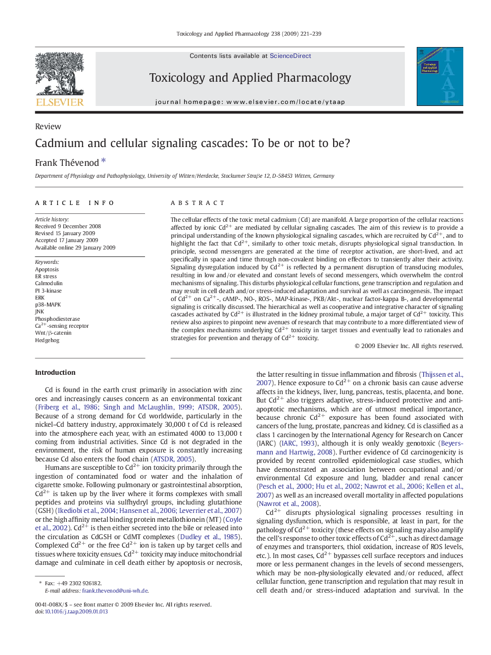 Cadmium and cellular signaling cascades: To be or not to be?