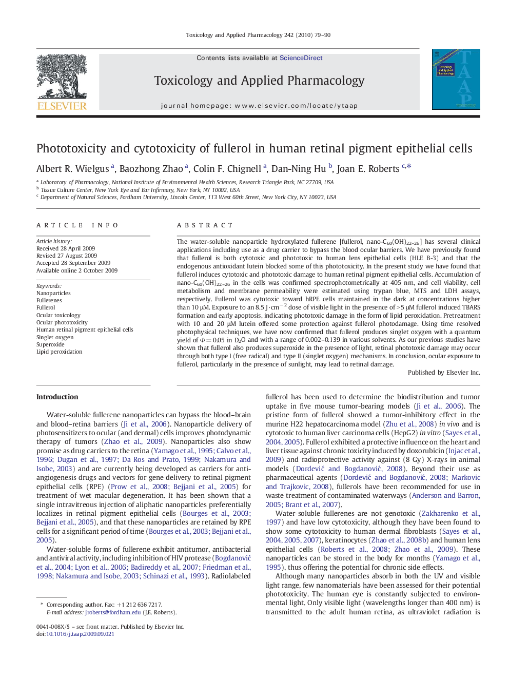 Phototoxicity and cytotoxicity of fullerol in human retinal pigment epithelial cells