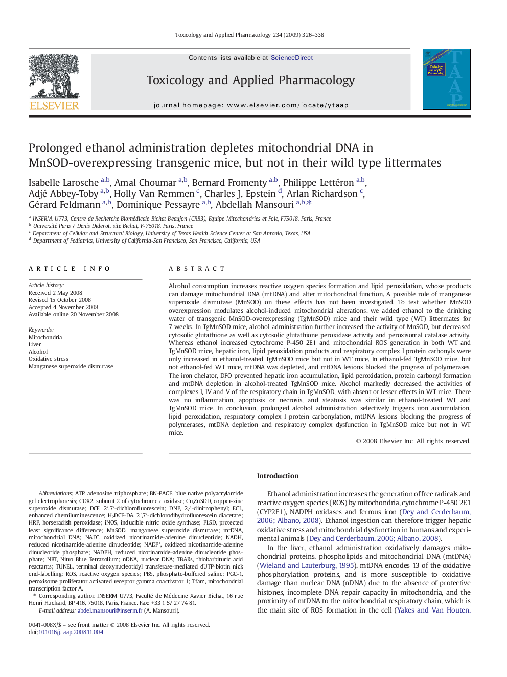 Prolonged ethanol administration depletes mitochondrial DNA in MnSOD-overexpressing transgenic mice, but not in their wild type littermates