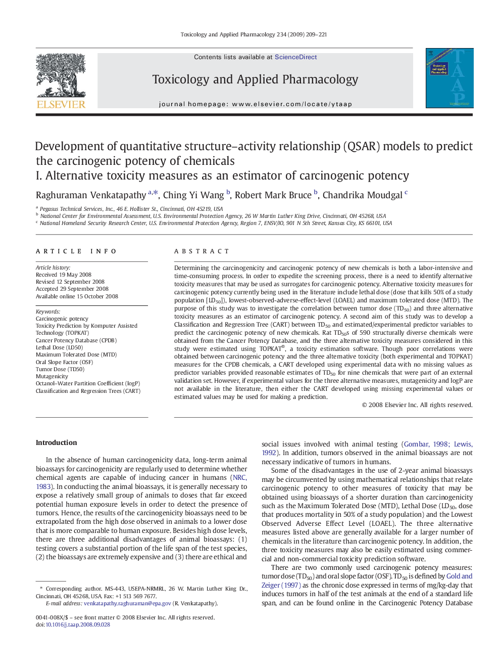 Development of quantitative structure–activity relationship (QSAR) models to predict the carcinogenic potency of chemicals: I. Alternative toxicity measures as an estimator of carcinogenic potency