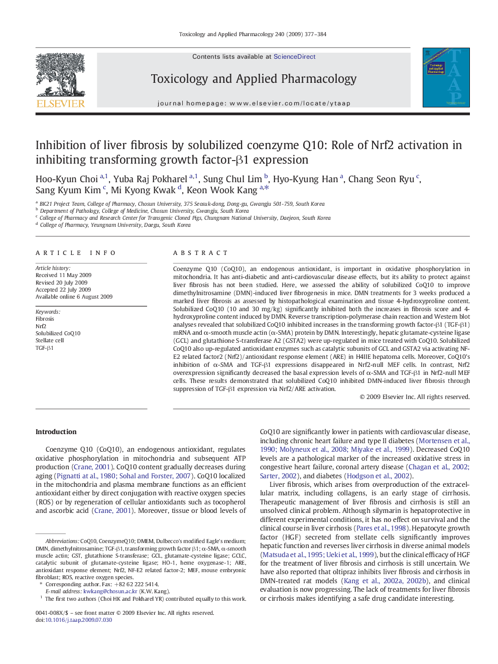 Inhibition of liver fibrosis by solubilized coenzyme Q10: Role of Nrf2 activation in inhibiting transforming growth factor-β1 expression