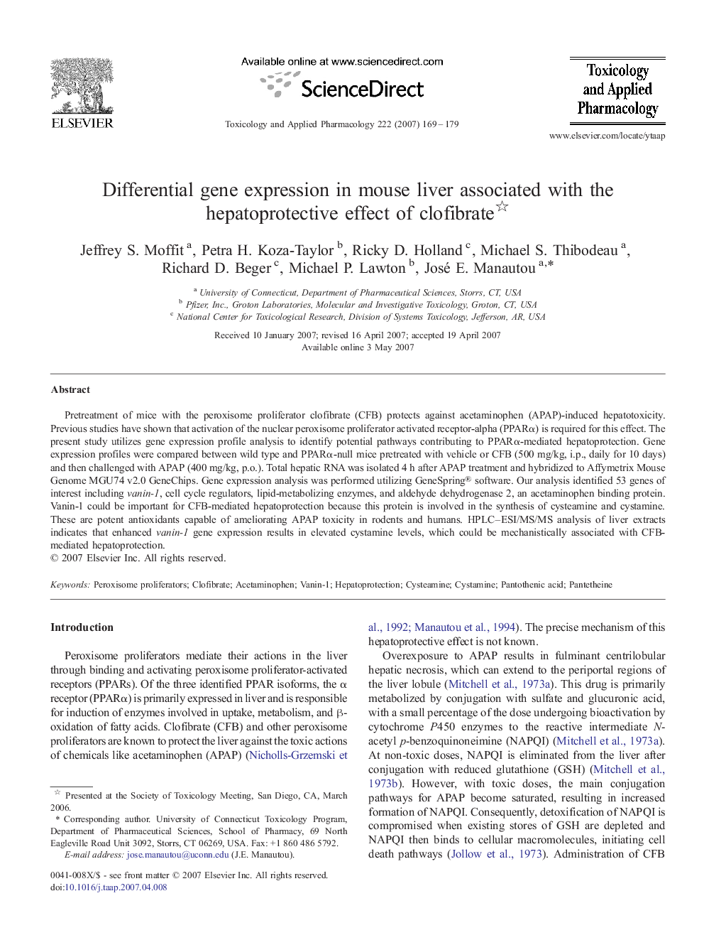 Differential gene expression in mouse liver associated with the hepatoprotective effect of clofibrate 