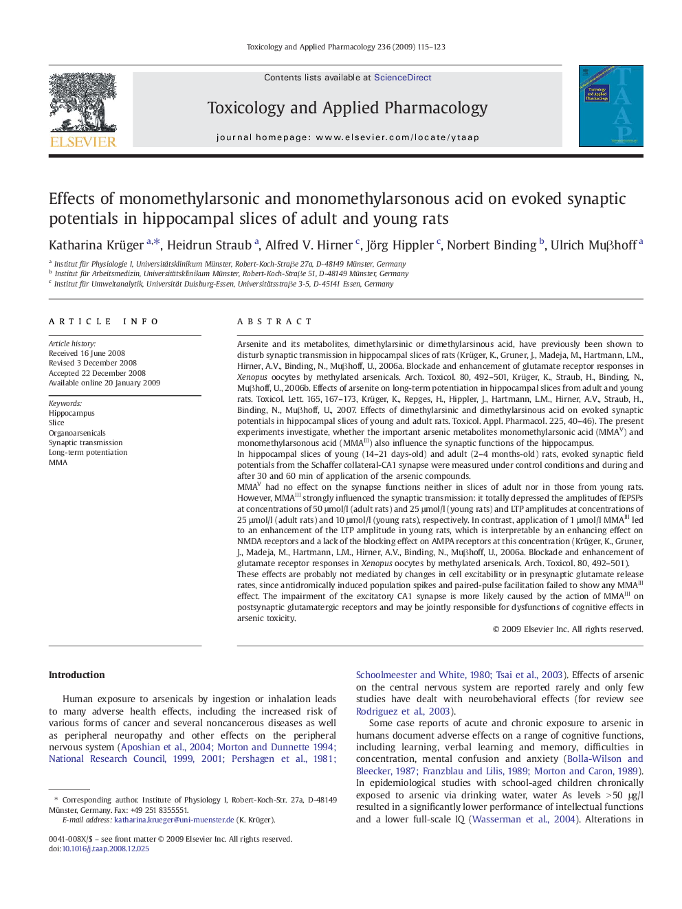 Effects of monomethylarsonic and monomethylarsonous acid on evoked synaptic potentials in hippocampal slices of adult and young rats