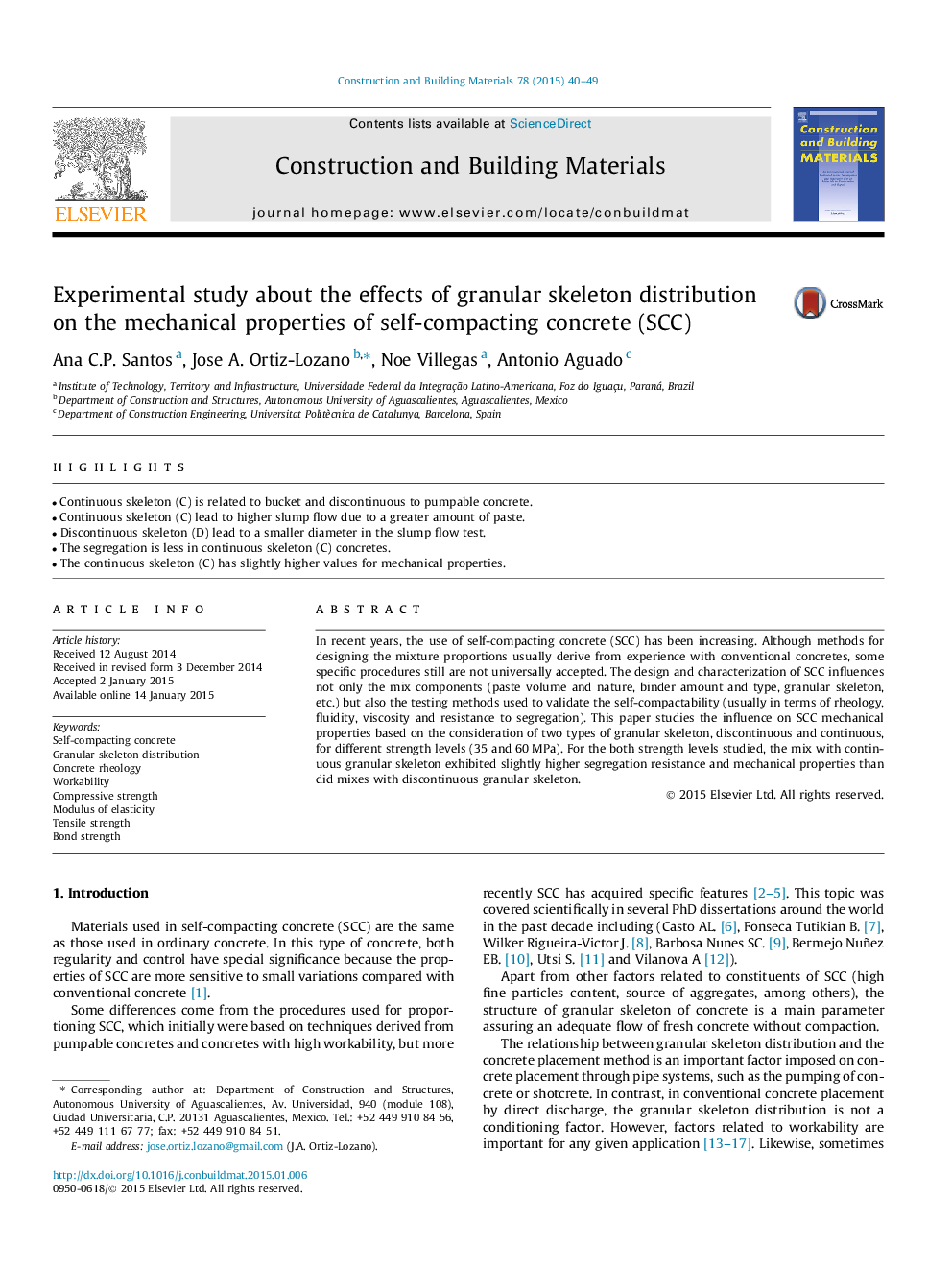 Experimental study about the effects of granular skeleton distribution on the mechanical properties of self-compacting concrete (SCC)