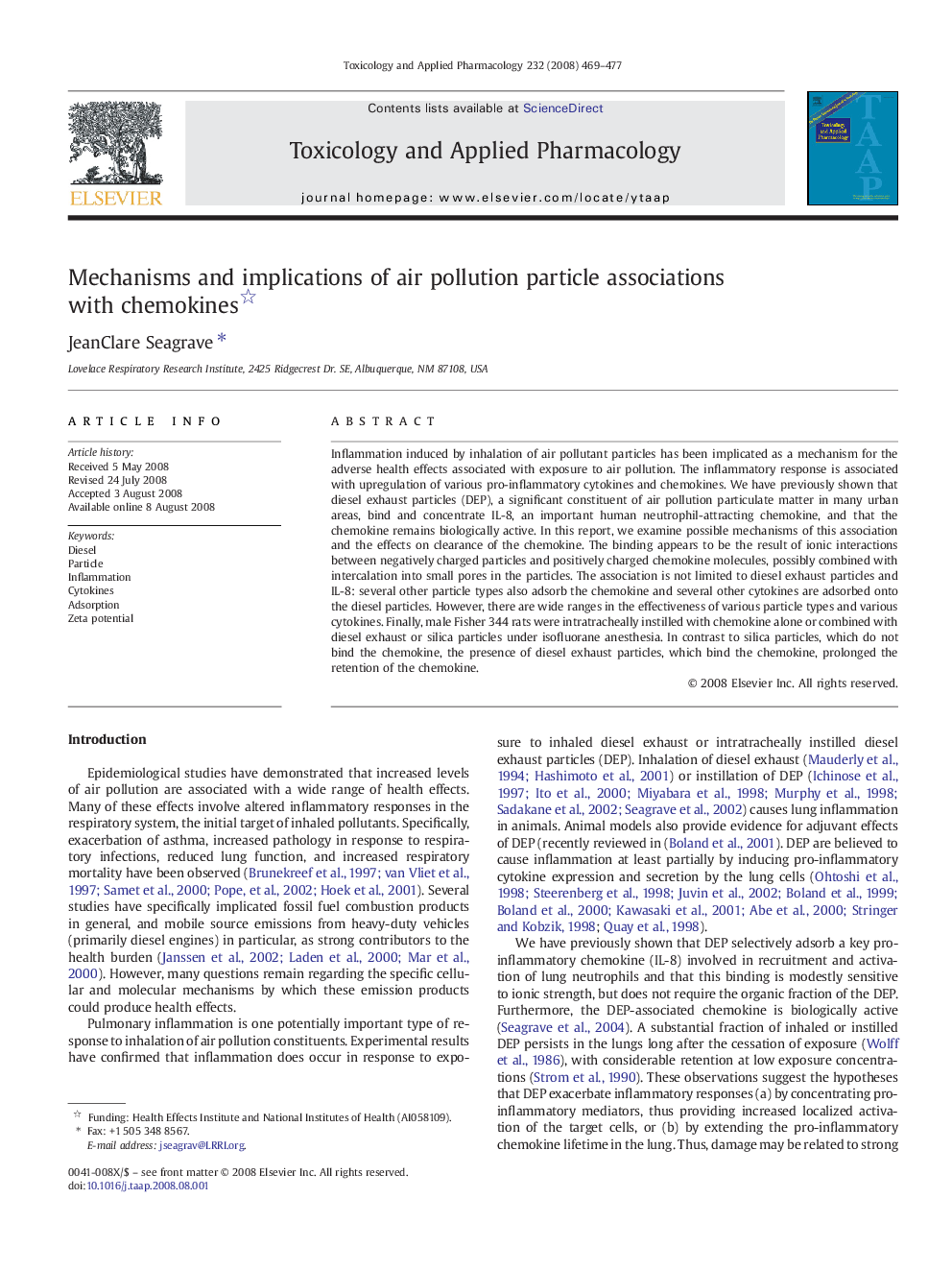 Mechanisms and implications of air pollution particle associations with chemokines 