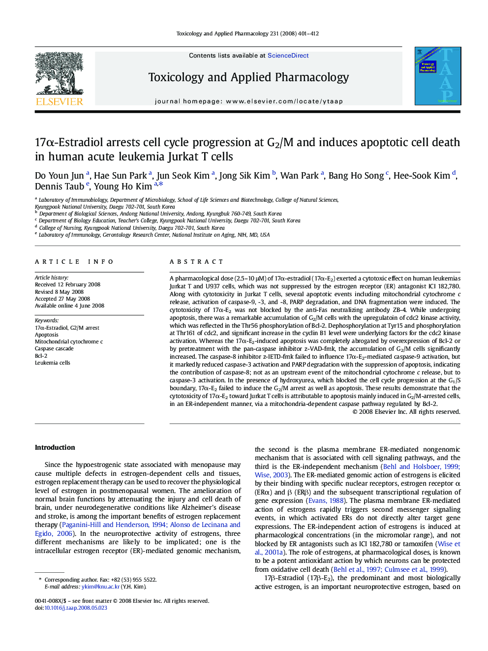 17α-Estradiol arrests cell cycle progression at G2/M and induces apoptotic cell death in human acute leukemia Jurkat T cells