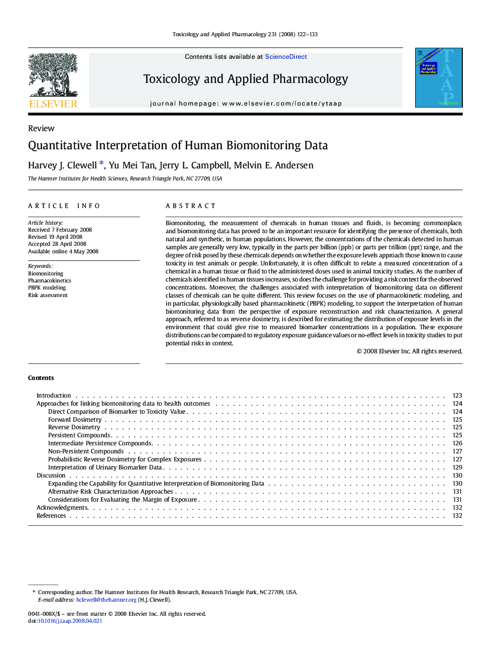 Quantitative Interpretation of Human Biomonitoring Data