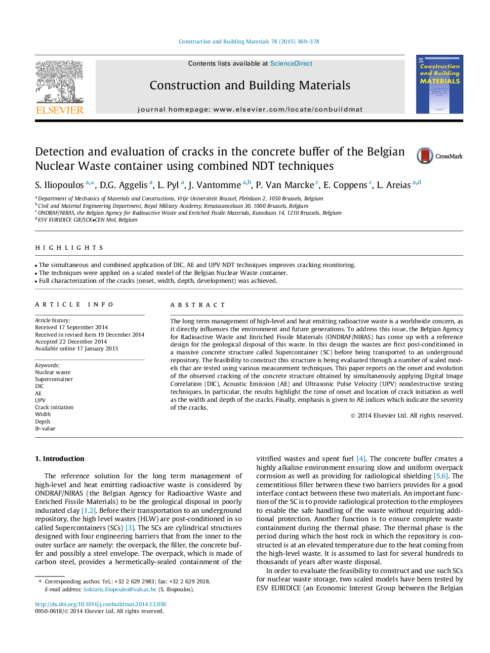 Detection and evaluation of cracks in the concrete buffer of the Belgian Nuclear Waste container using combined NDT techniques