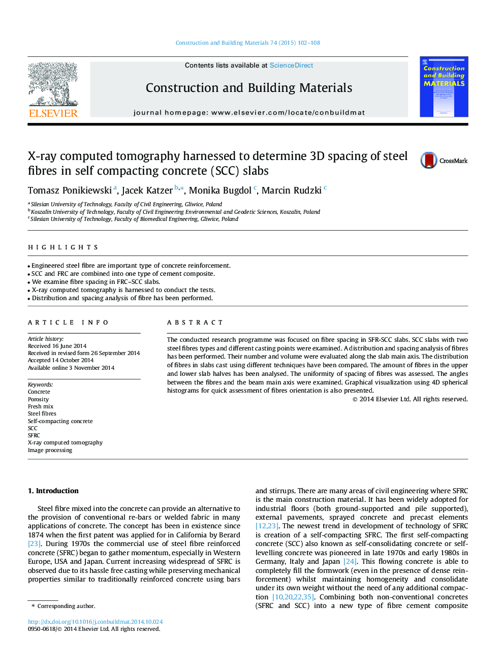 X-ray computed tomography harnessed to determine 3D spacing of steel fibres in self compacting concrete (SCC) slabs