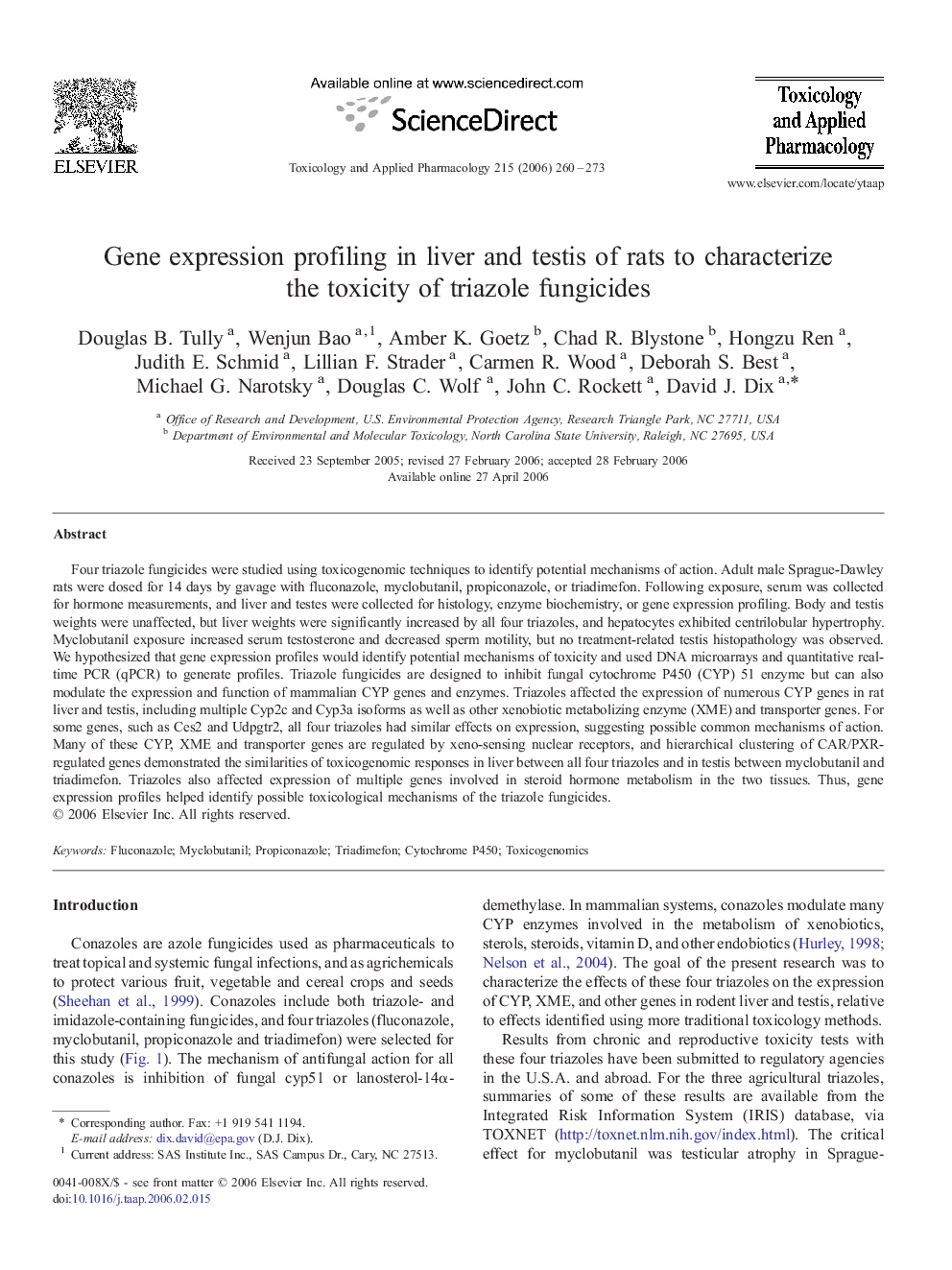 Gene expression profiling in liver and testis of rats to characterize the toxicity of triazole fungicides