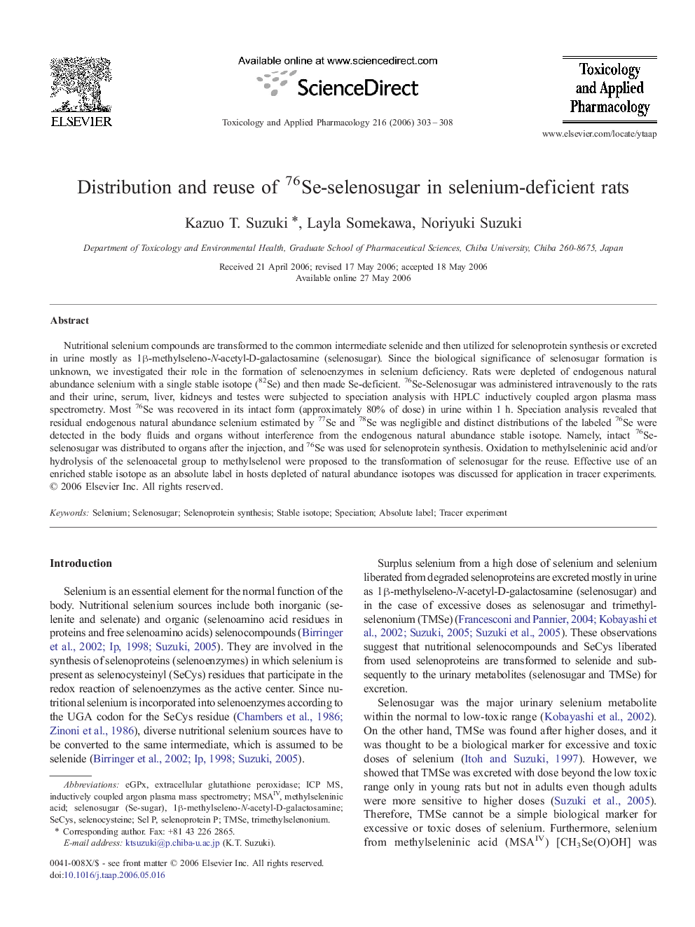 Distribution and reuse of 76Se-selenosugar in selenium-deficient rats